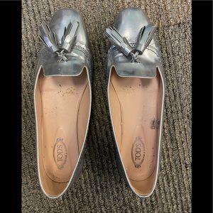 Tod’s Women’s Silver Leather Loafers